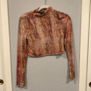 Snakeskin Animal Print Long Sleeve Crop Top Tight